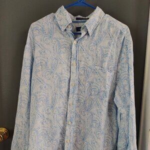 Alan Flusser Long Sleeve Button Up Shirt Men's Medium Linen Blend Blue White